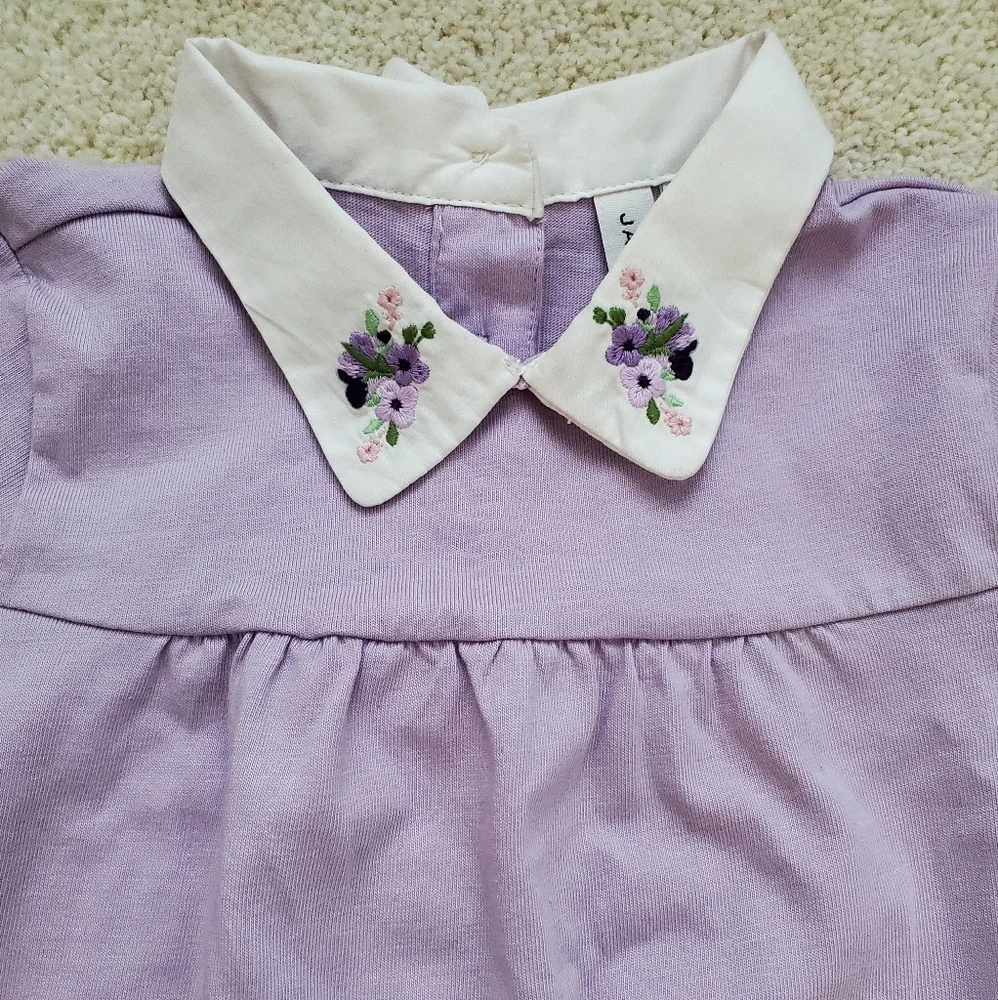 Janie and Jack Girls' Purple Flower Embroidered Collar Long Sleeve Shirt sz4